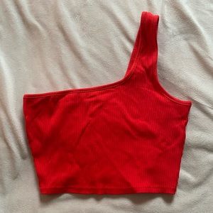 red one shoulder crop top